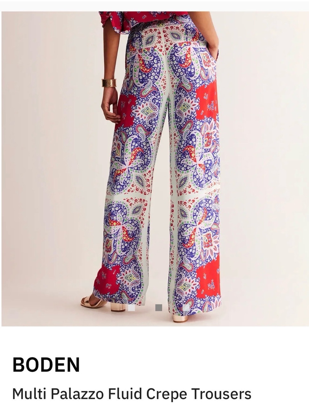 Boden Red, Blue and White Paisley Wide-Leg Palazzo Trousers SZ 4 - Picture 2 of 6